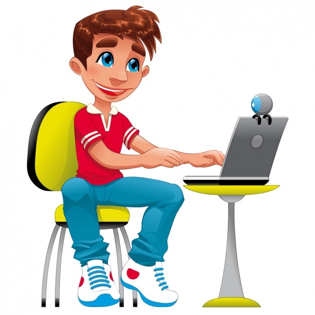 Vecteur gratuit garçon avec un design d'ordinateur portable
