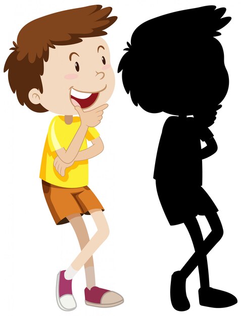 Garçon faisant face à la pensée en couleur et silhouette