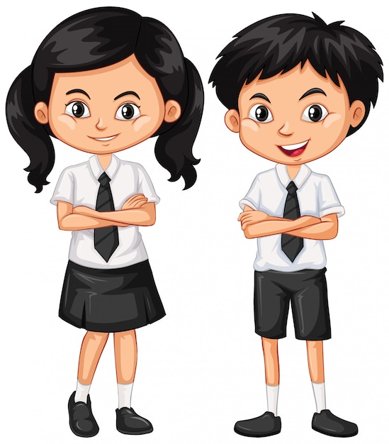 Vecteur gratuit garçon et fille en uniforme scolaire