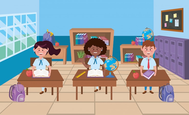 Vecteur gratuit garçon et filles en classe