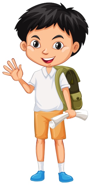 Vecteur gratuit un garçon heureux avec un sac à dos vert