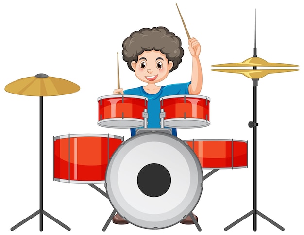 Vecteur gratuit un garçon jouant d'un instrument de musique tambour