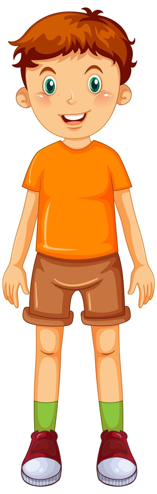 Vecteur gratuit un garçon portant un dessin animé de t-shirt orange