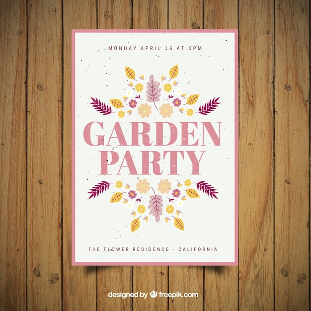 Garden Party Flyer Avec Des Feuilles Et Des Fleurs Dessinées à La Main