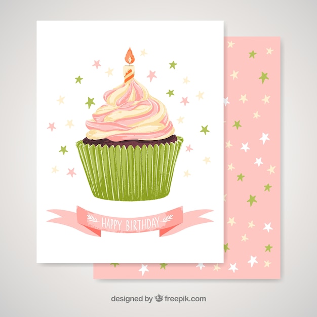 Vecteur gratuit gâteau d'anniversaire aquarelle cardq