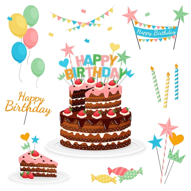 Une Grande Carte D'anniversaire Avec Un Gâteau Et Un Cadeau Banque D'Images  et Photos Libres De Droits. Image 41100475