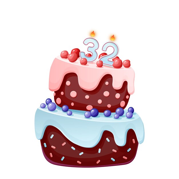 Gateau D Anniversaire De Vingt Neuf Ans Avec Des Bougies Numero 29 Image Festive De Dessin Anime Mignon Biscuit Au Chocolat Aux Baies Cerises Et Myrtilles Pour Les Fetes Anniversaires Vecteur Premium