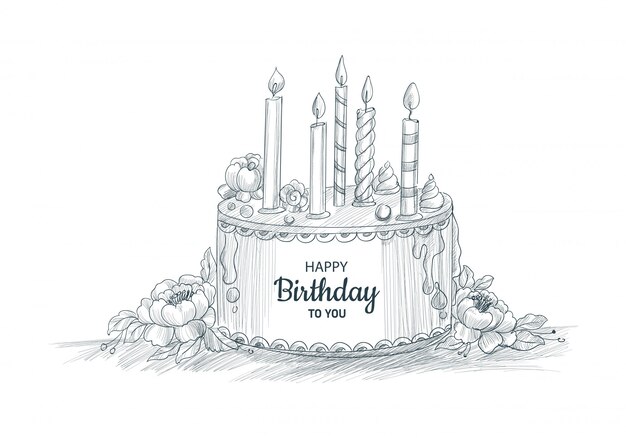 Modele De Carte De Joyeux Anniversaire Avec Un Gateau Rose Vecteur Gratuite