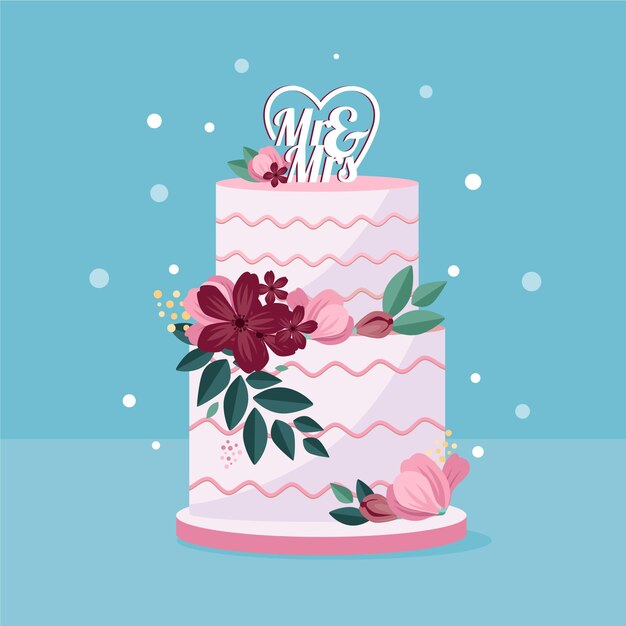 Gâteau de mariage design plat avec topper