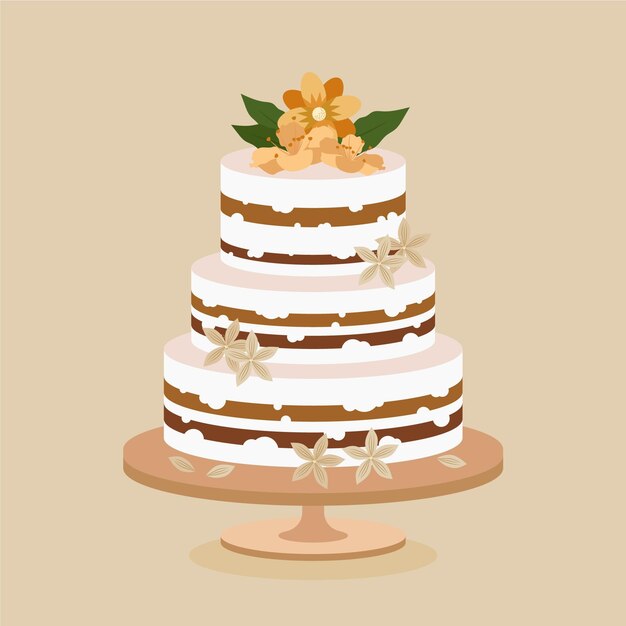 Gâteau de mariage plat avec topper