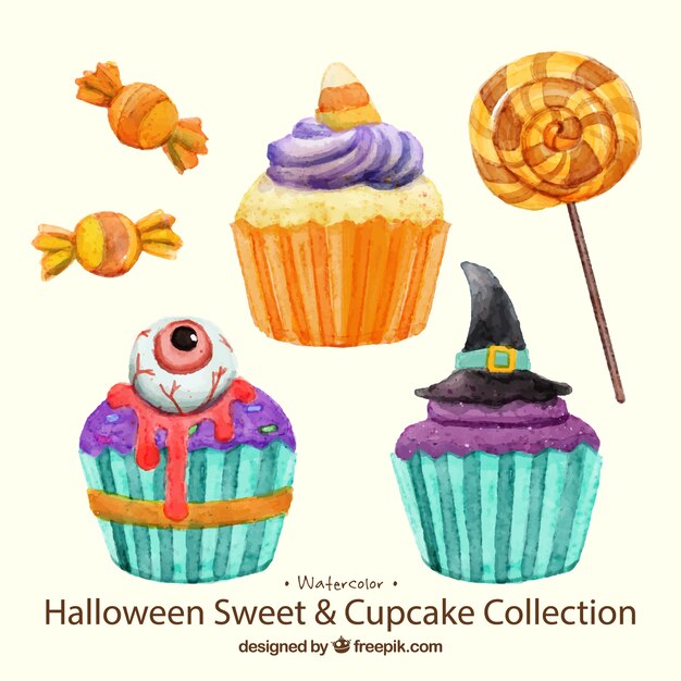 gâteaux d&#39;aquarelle et des bonbons d&#39;Halloween