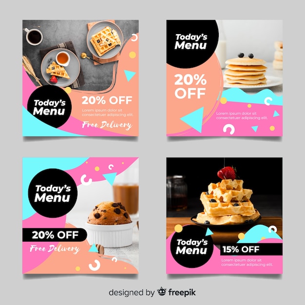 Vecteur gratuit gaufres et muffins instagram post collection