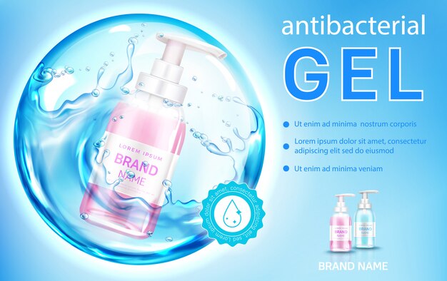 Gel antibactérien, bannière de savon antiseptique liquide