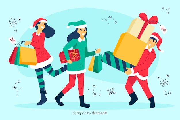 Gens, Achat, Noël, Illustration, Cadeaux