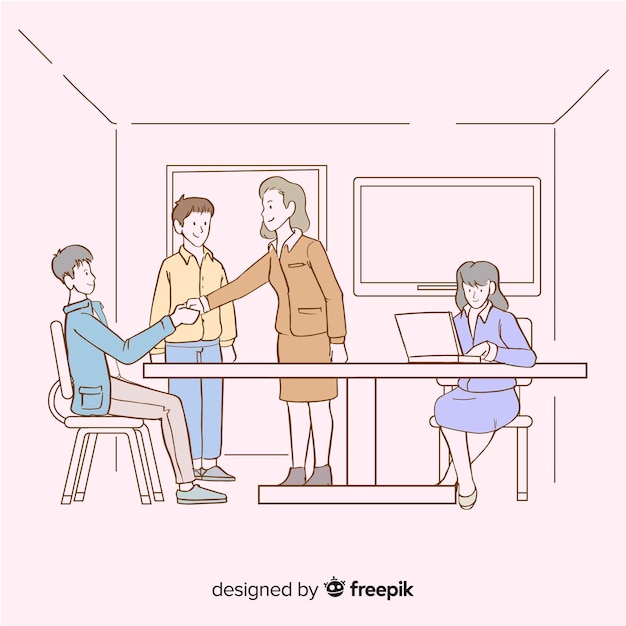 Vecteur gratuit gens d'affaires au bureau dans un style de dessin coréen