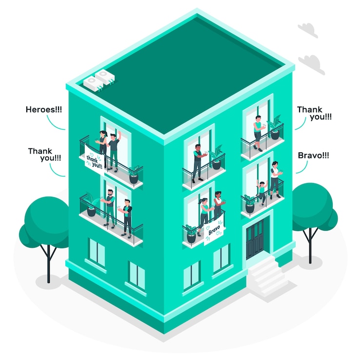 Vecteur gratuit gens, applaudir, sur, balcons, concept, illustration