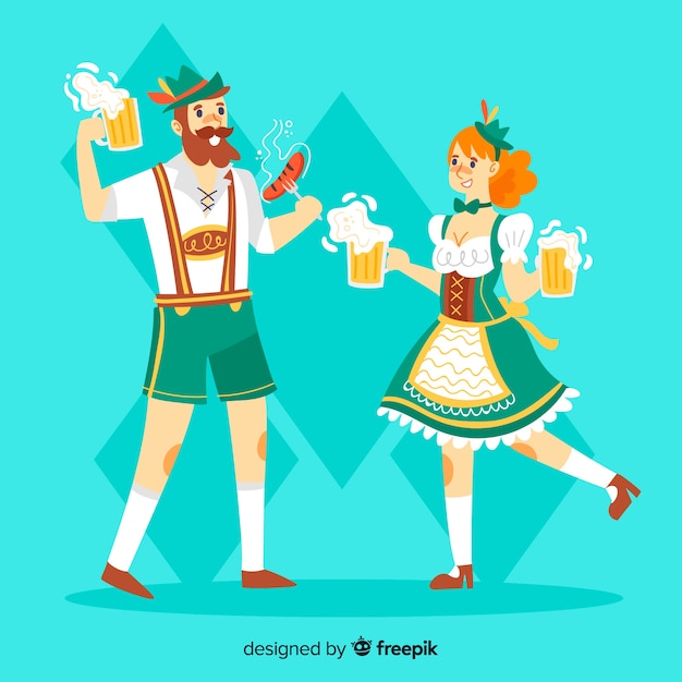 Vecteur gratuit gens de la bande dessinée danser à l'oktoberfest