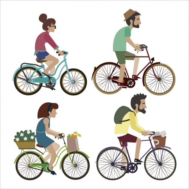 Vecteur gratuit les gens chevauchant un jeu de vélo