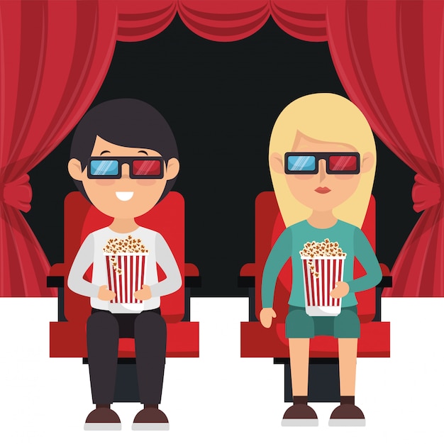 Gens De Cinéma Mangeant Du Pop Corn Et Regardant Un Film En 3d