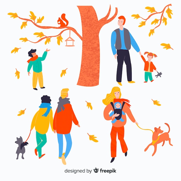 Vecteur gratuit des gens colorés dessinés à la main en automne