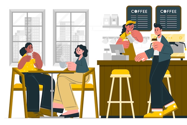 Les Gens Dans L'illustration Du Concept Du Café