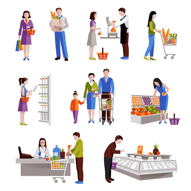 Les Gens Dans Les Supermarchés Achètent Des Produits D'épicerie