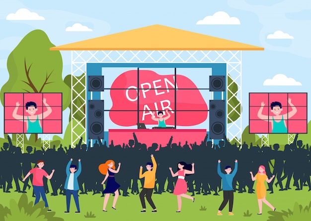 Gens de dessin animé divertissant au festival en plein air
