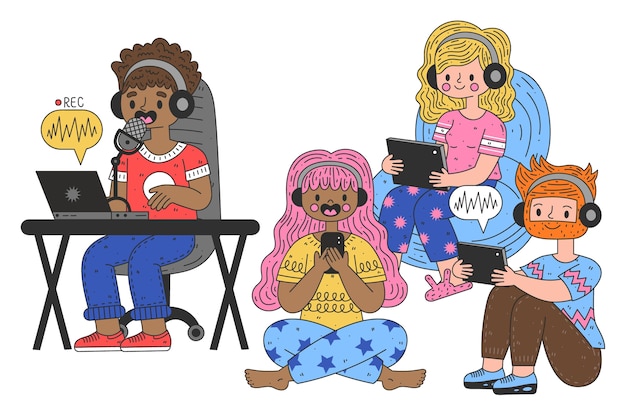 Les Gens Enregistrent Et écoutent Des Podcasts