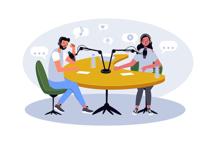 Vecteur gratuit les gens enregistrent un podcast