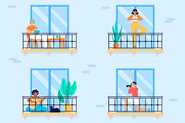 Gens faisant des activités de loisirs sur le balcon