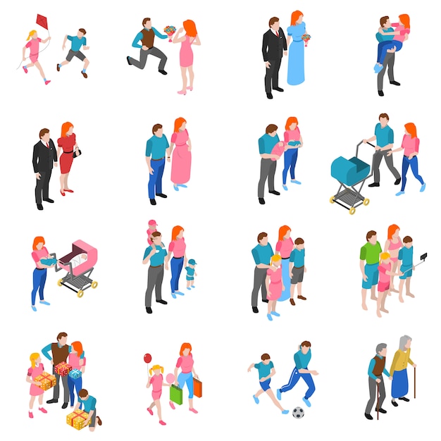 Vecteur gratuit gens de famille isométrique icons set