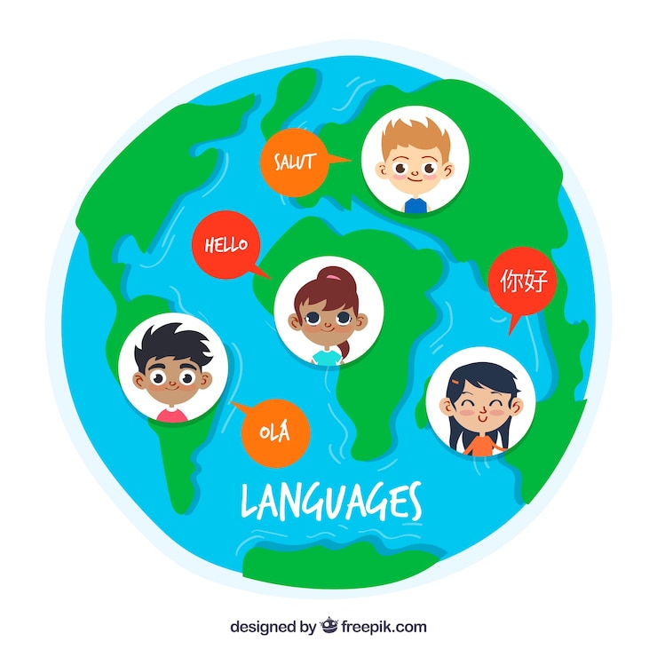 Vecteur gratuit des gens heureux parlant des langues différentes