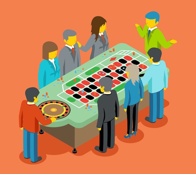 Vecteur gratuit les gens jouent à la table de casino en vue isométrique