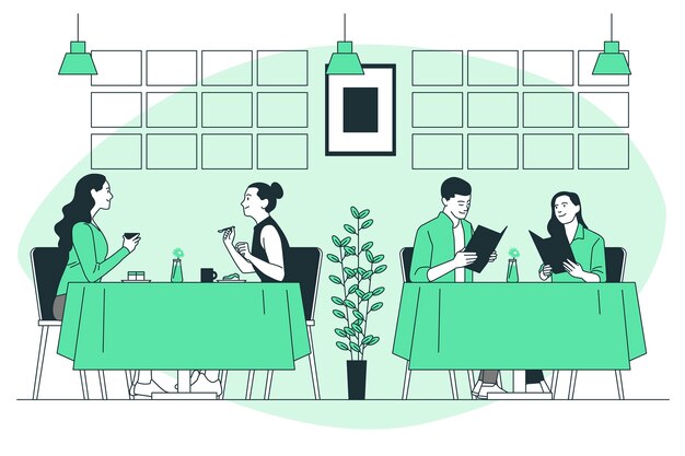 Les gens mangent dans l'illustration du concept du restaurant