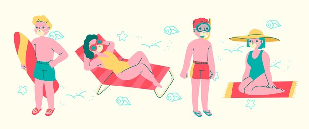 Les gens sur la plage portant des masques faciaux