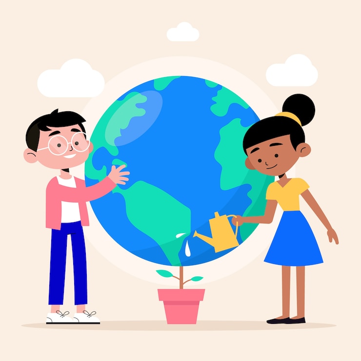 Vecteur gratuit des gens qui prennent soin de leur planète