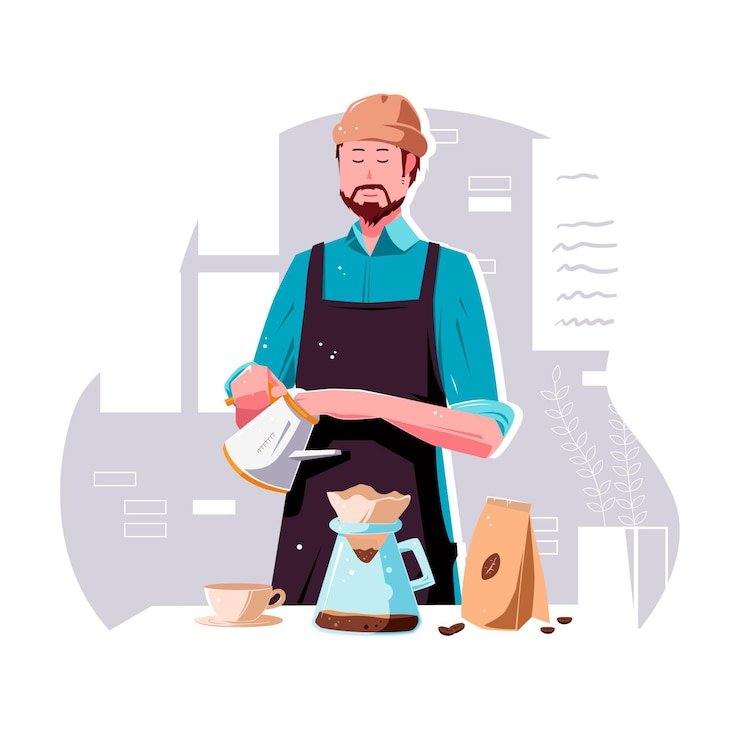 Vecteur gratuit les gens qui préparent différentes méthodes de café