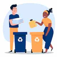 Vecteur gratuit les gens recyclent avec des bacs