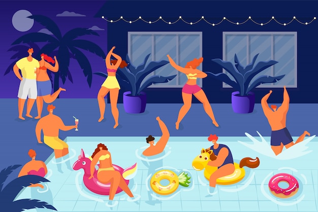 Les Gens S Amusent A La Fete De La Piscine D Eau Vacances De Nuit D