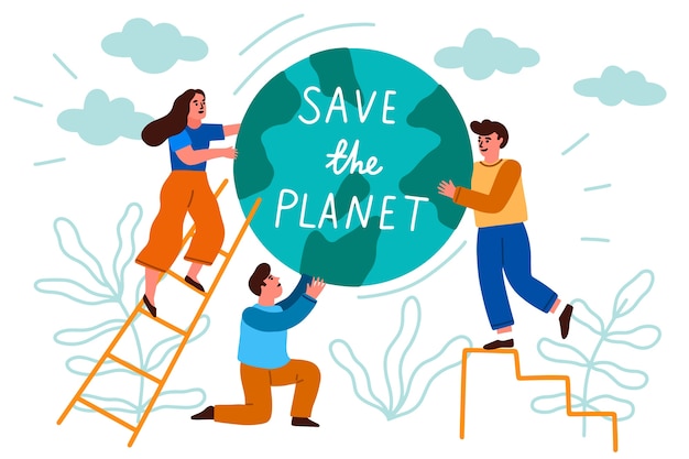 Vecteur gratuit les gens avec sauver la planète