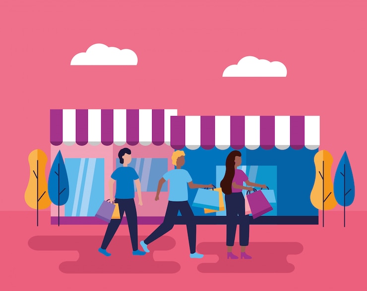 Vecteur gratuit les gens shopping avec des sacs