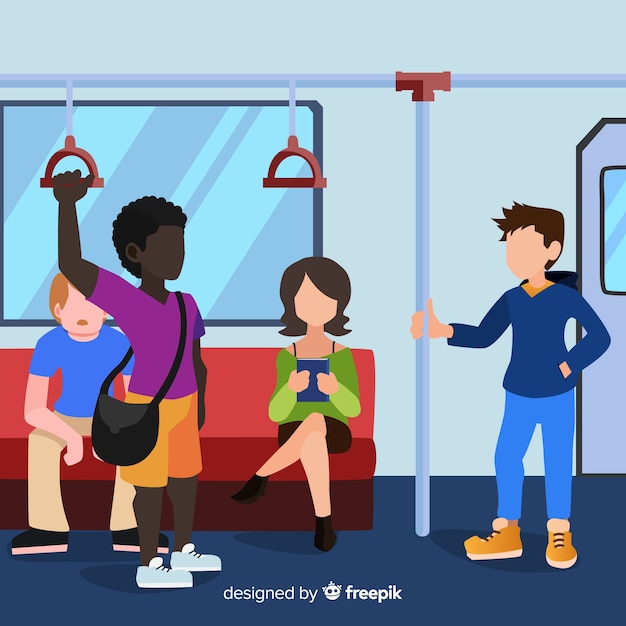Vecteur gratuit les gens vont sur le design plat du métro