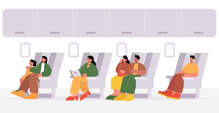 Vecteur gratuit les gens voyagent en avion passagers vol aérien