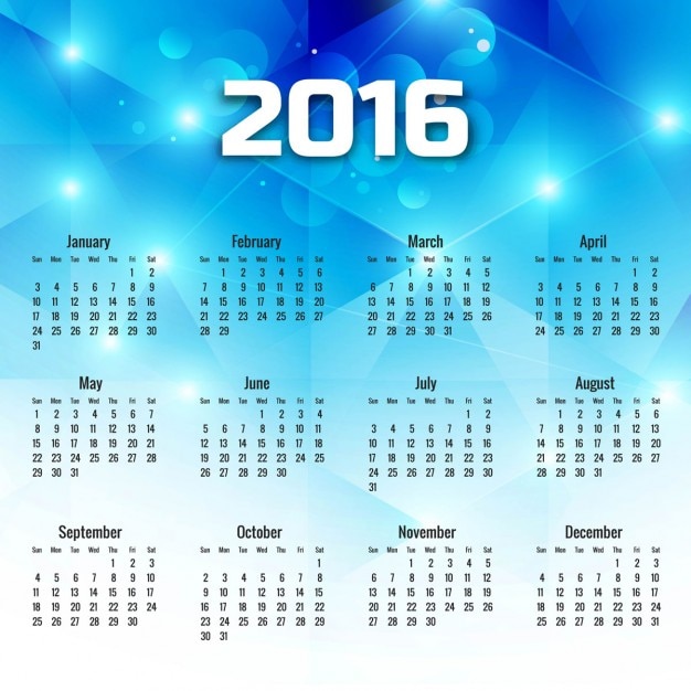 Géométrique Bleu 2,016 Calendrier