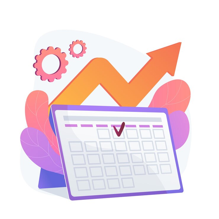 Vecteur gratuit gestion d'événements. efficacité des performances, optimisation du temps, rappel. élément de conception plate de tâche et de projet. date de rendez-vous rappelant.
