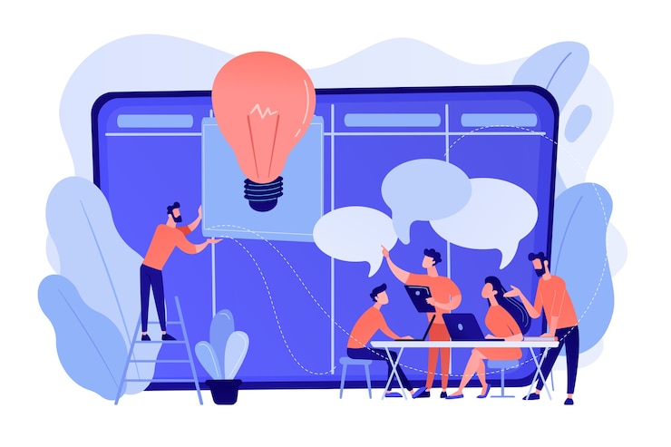 Vecteur gratuit les gestionnaires de l'atelier forment les compétences des gestionnaires et le brainstorming au conseil d'administration