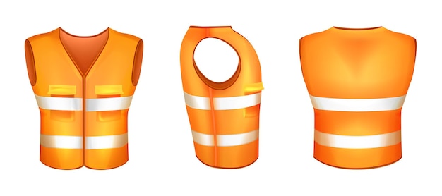 Gilet de sécurité orange réaliste avec bande réfléchissante. uniforme de protection à rayures fluorescentes ou vêtements haute visibilité pour les travailleurs. gilet haute visibilité. vêtements de travail de protection individuelle fluorescents.