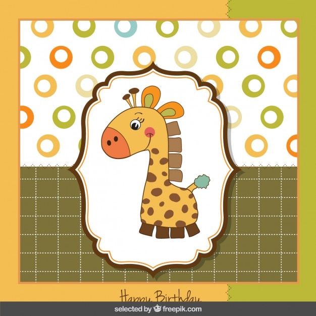 Vecteur gratuit girafe mignonne carte d'anniversaire