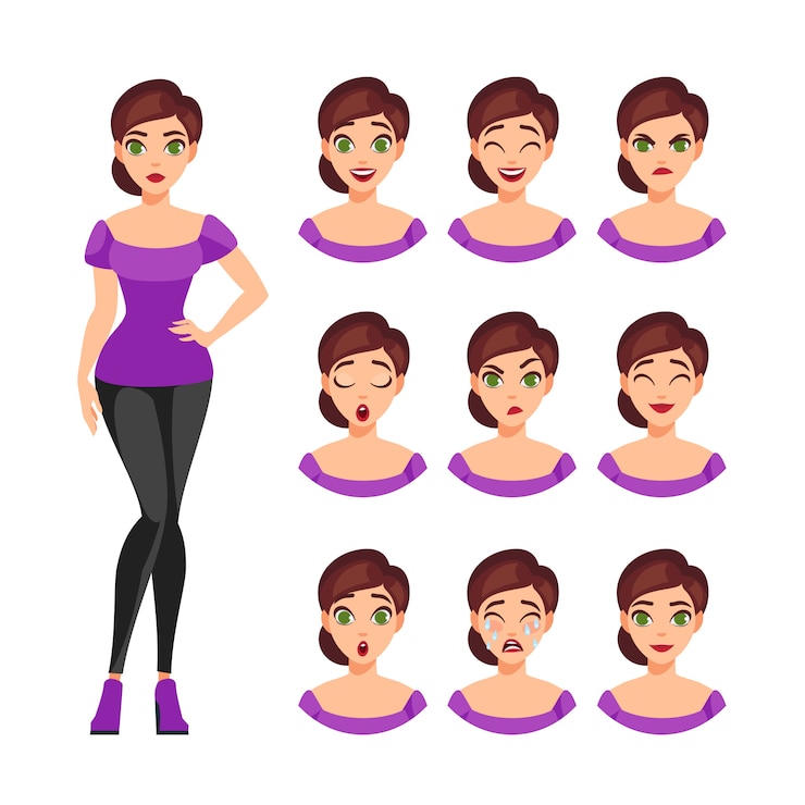Vecteur gratuit girl emotions set
