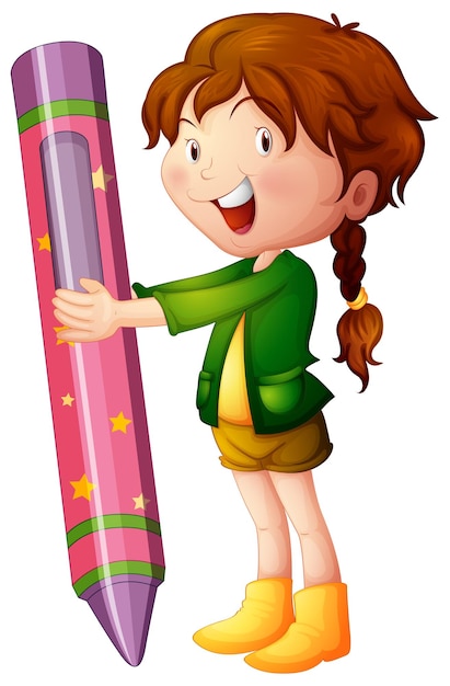 Girl holding crayon géant